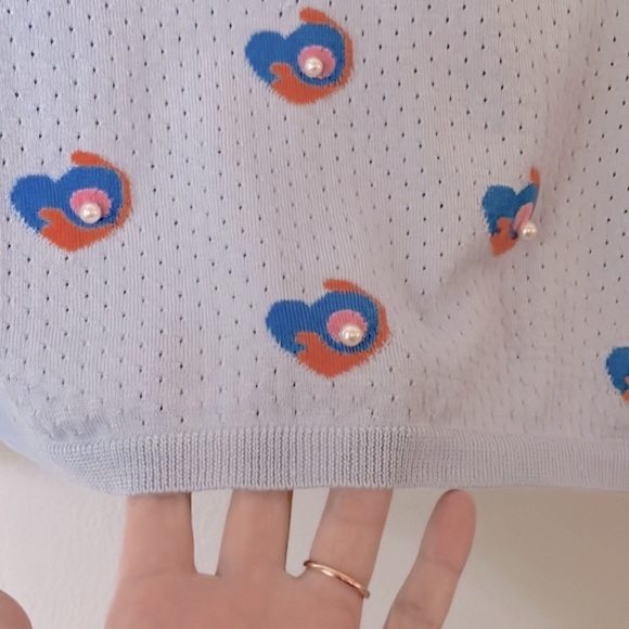 MARC JACOBS Glass Pearl Embellished Long Sleeve Sky Blue Wool Shirt Made Italy - Picture 11 of 12